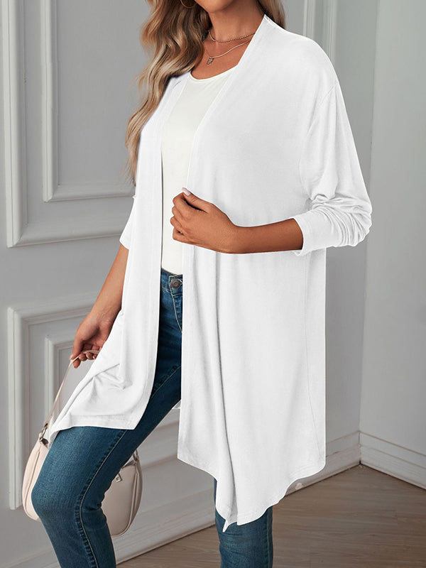 Vêtements d'extérieur amples à manches longues et col tendance de couleur unie