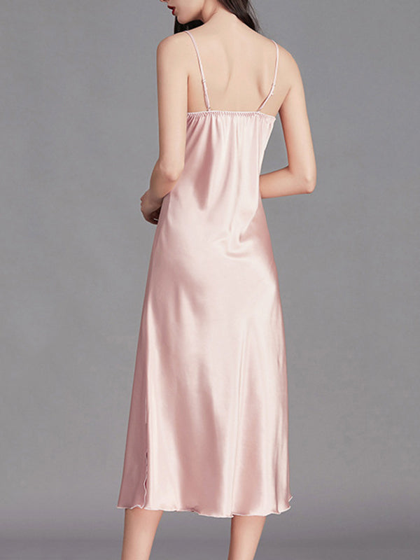 Pyjama ample sans manches, couleur unie, col Spaghetti, nuisette, chemise de nuit