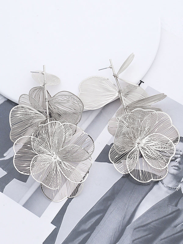 Boucles d'oreilles pendantes à fleurs en 3D, couleur unie