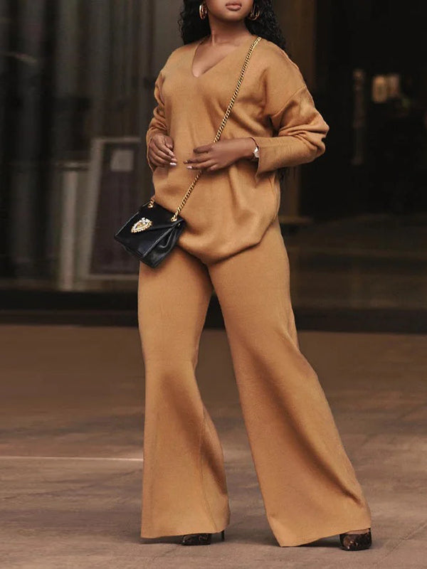 Pantalon décontracté à jambes larges, couleur unie