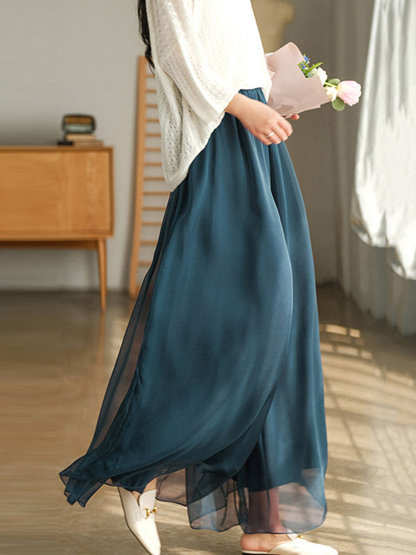 Jupe-culotte large décontractée en mousseline, couleur unie