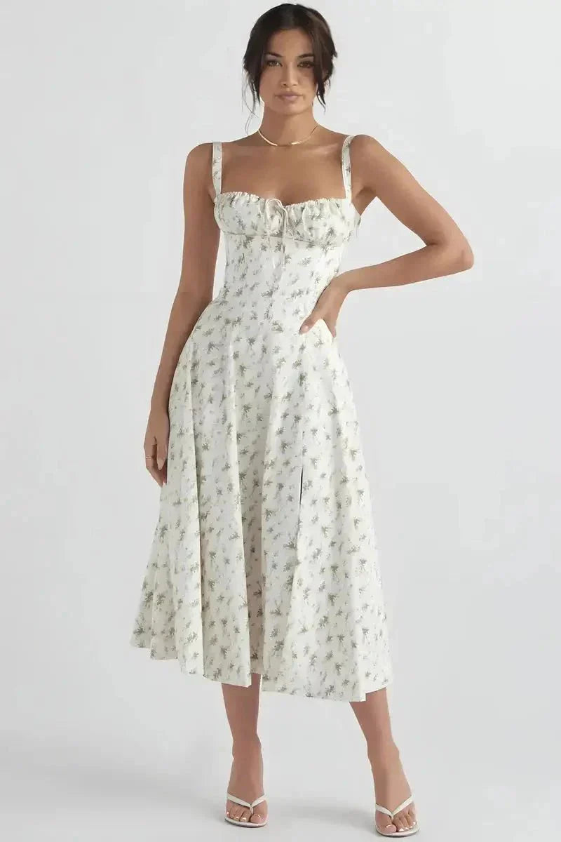 Linda | Robe Fleurie Femme Corset Fente Latérale Midi – Corset Fleurie Midi 2026