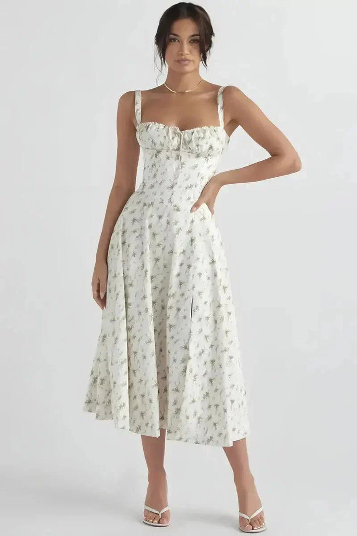Linda | Robe Fleurie Femme Corset Fente Latérale Midi – Corset Fleurie Midi 2026