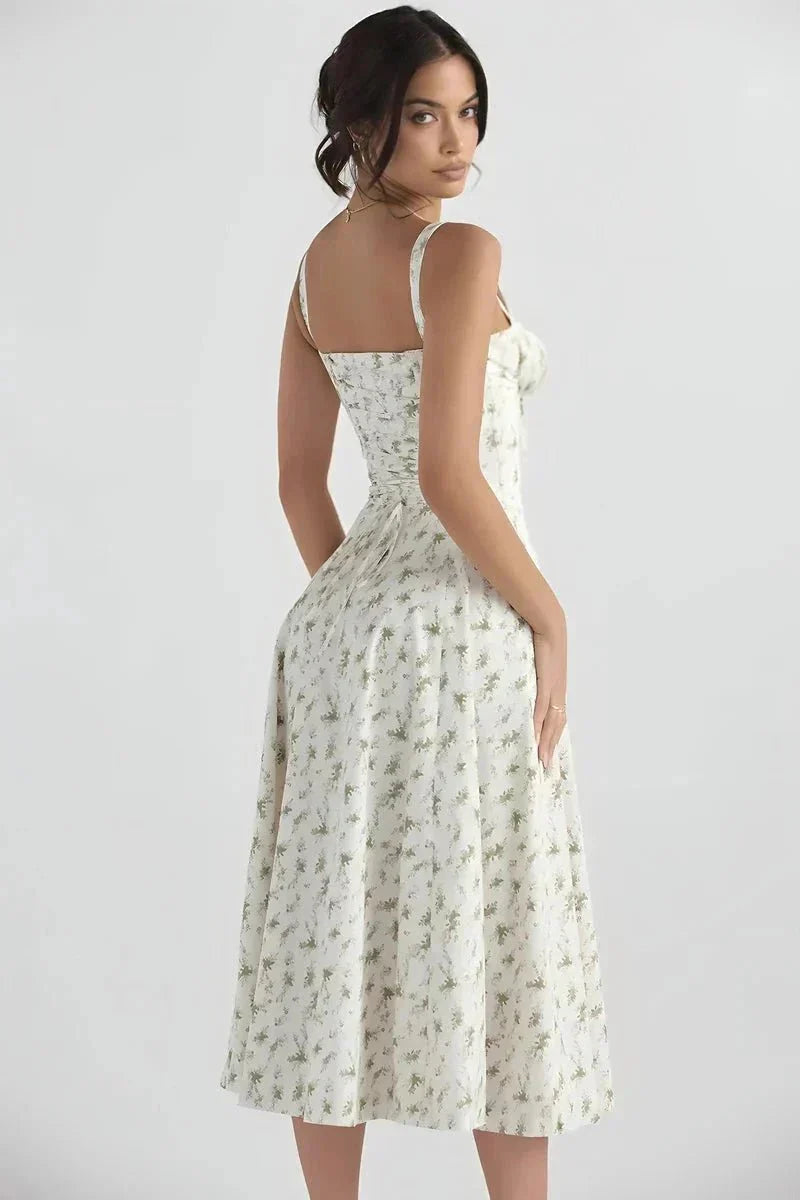 Linda | Robe Fleurie Femme Corset Fente Latérale Midi – Corset Fleurie Midi 2026