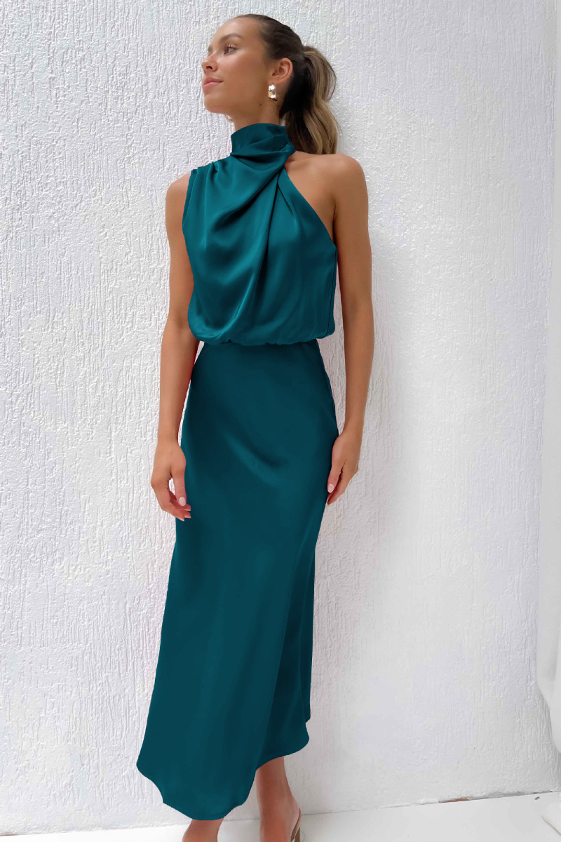 Desislava | Robe midi élégante avec décolleté rond asymétrique