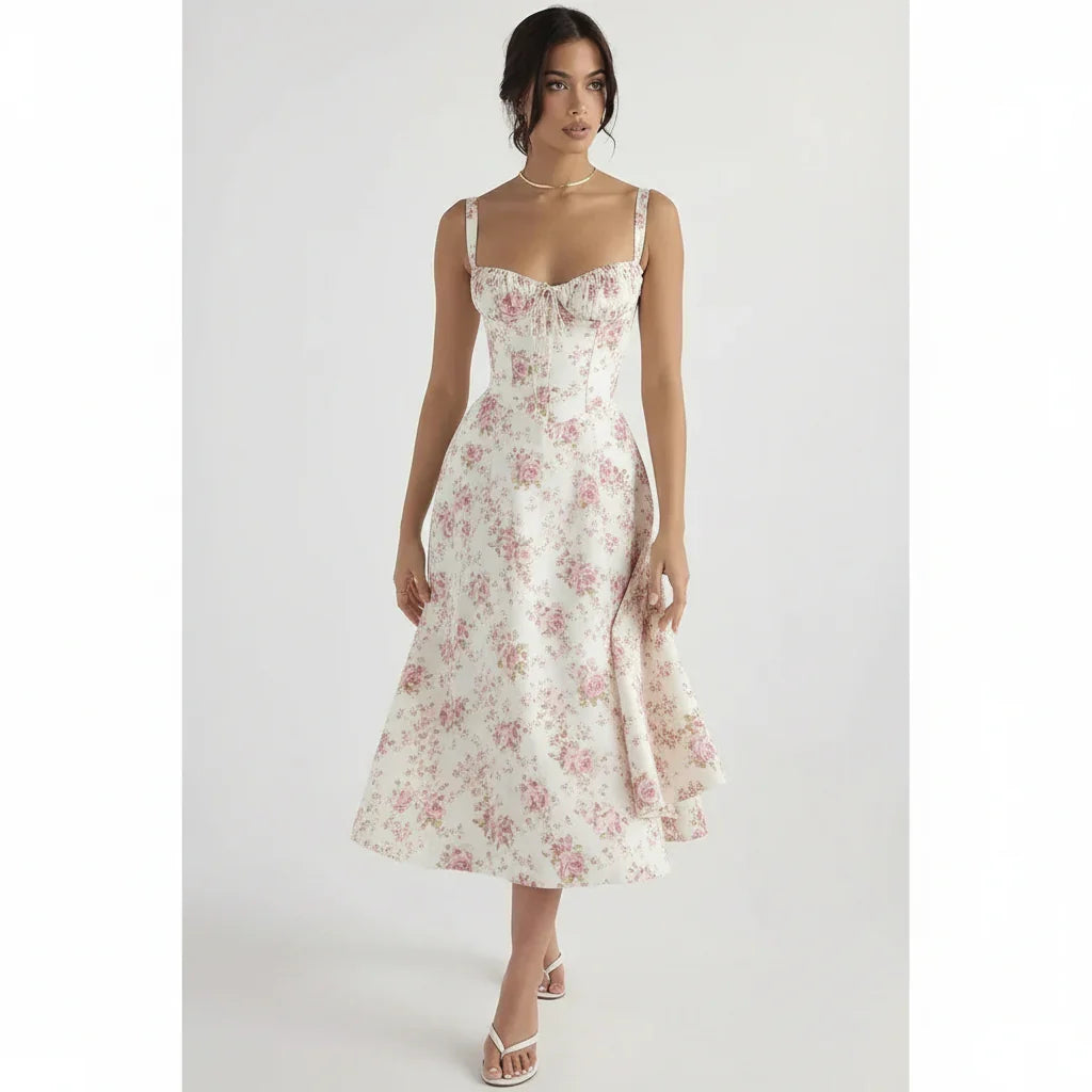 Linda | Robe Fleurie Femme Corset Fente Latérale Midi – Corset Fleurie Midi 2026