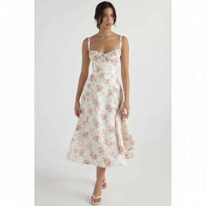 Linda | Robe Fleurie Femme Corset Fente Latérale Midi – Corset Fleurie Midi 2026
