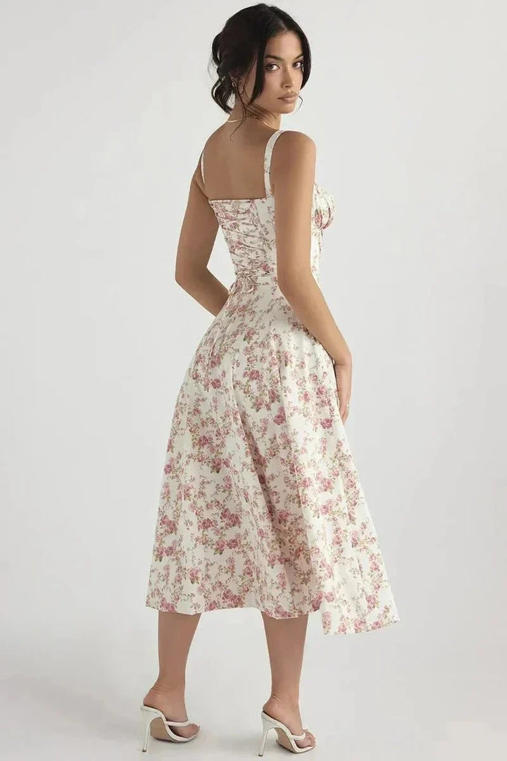 Linda | Robe Fleurie Femme Corset Fente Latérale Midi – Corset Fleurie Midi 2026