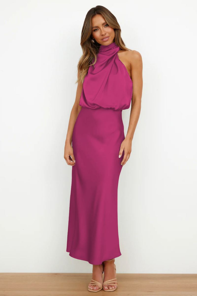 Desislava | Robe midi élégante avec décolleté rond asymétrique
