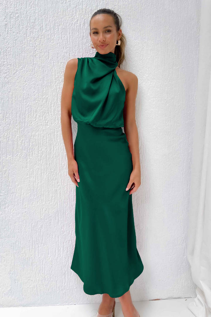 Desislava | Robe midi élégante avec décolleté rond asymétrique