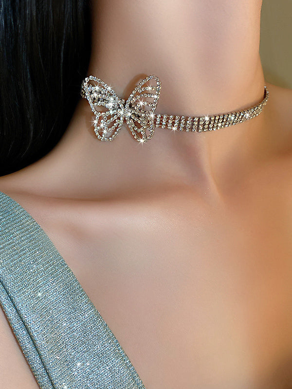 Collier tendance, à strass, papillon