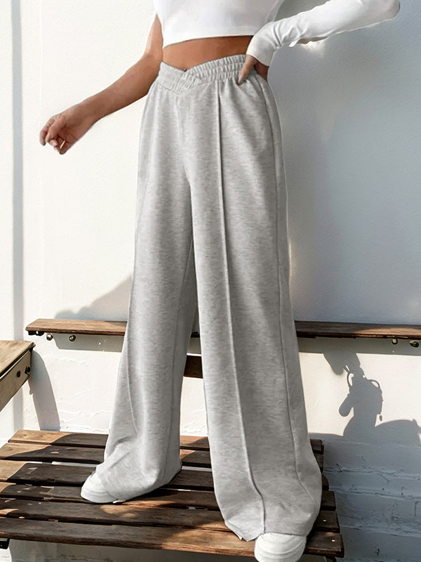 Pantalon ample taille haute, à taille élastique, couleur unie