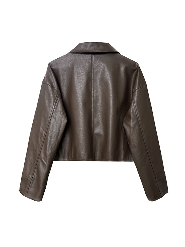 Veste ample à manches longues, à fermeture éclair, à col revers, couleur unie