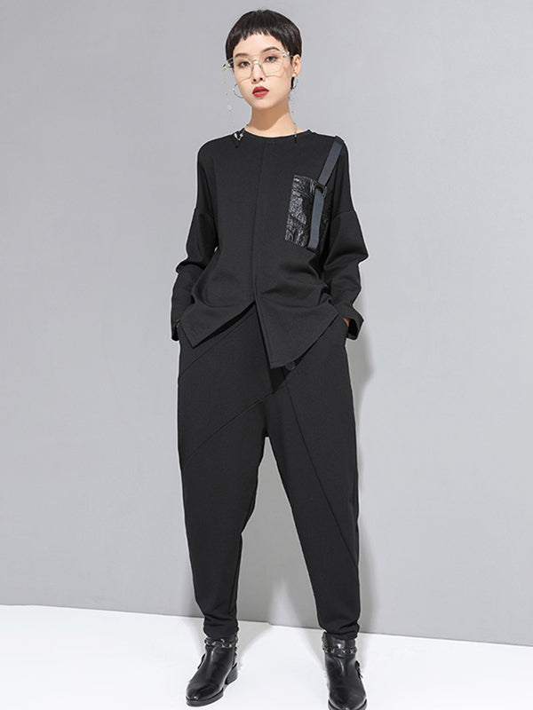 Pantalon sarouel taille haute noir avec boutons