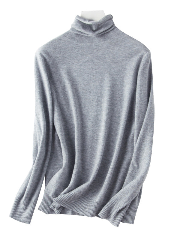 Pull simple ample à manches longues, à col haut, couleur unie
