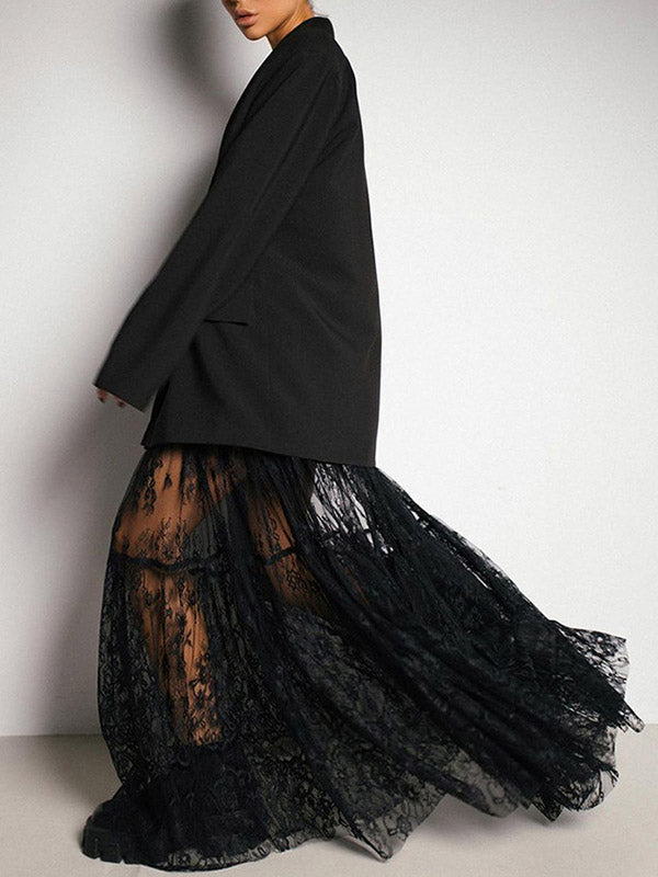 Jupe plissée transparente coupe trapèze, taille haute, en gaze, à empiècements