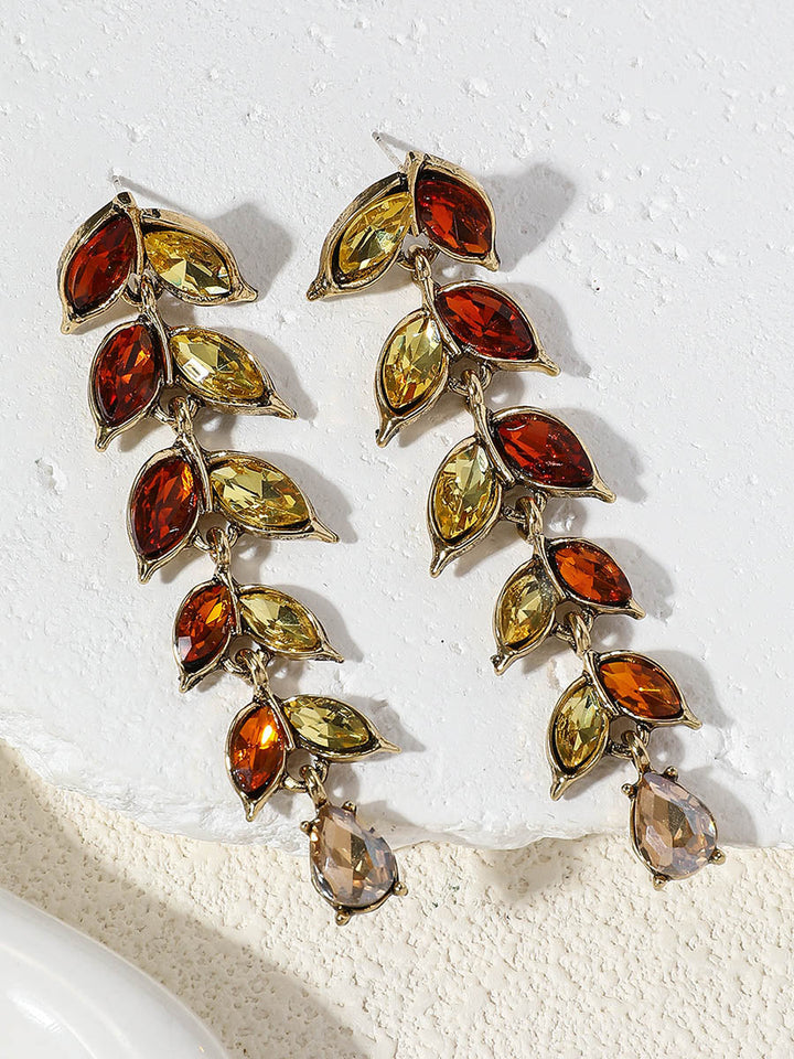 Boucles d'oreilles en forme de feuilles, à strass