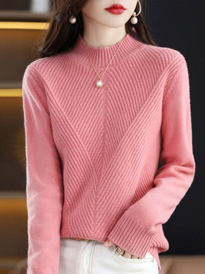 Pull urbain à manches longues et demi-col roulé de couleur unie