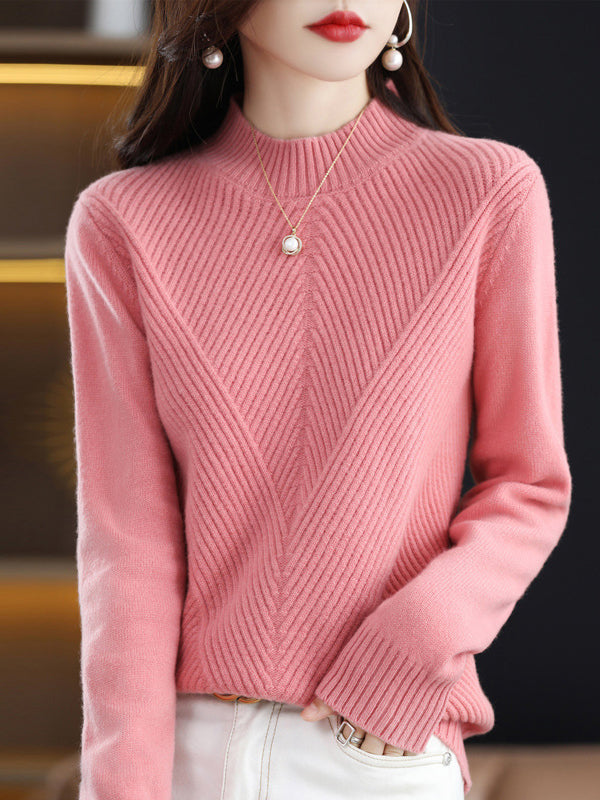 Pull urbain à manches longues et demi-col roulé de couleur unie