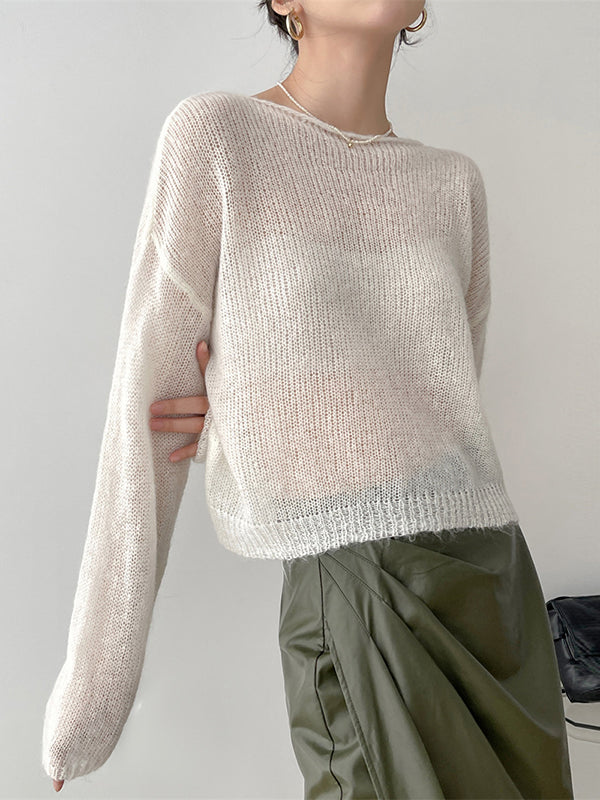 Pull fin tricoté en Mohair doux, manches longues, couleur unie, hauts fins