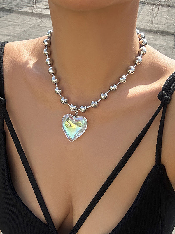 Collier perlé brillant délicat en forme de cœur
