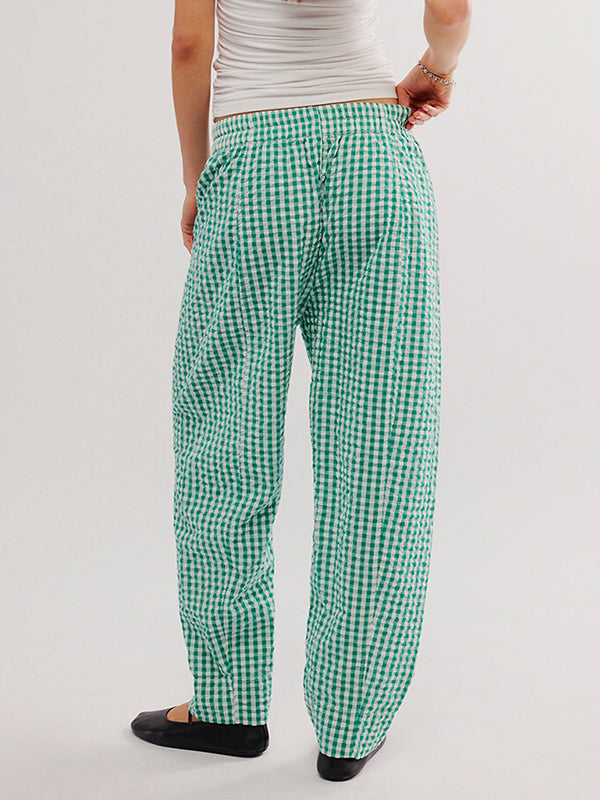 Pantalon ample à carreaux, à poches, à empiècements