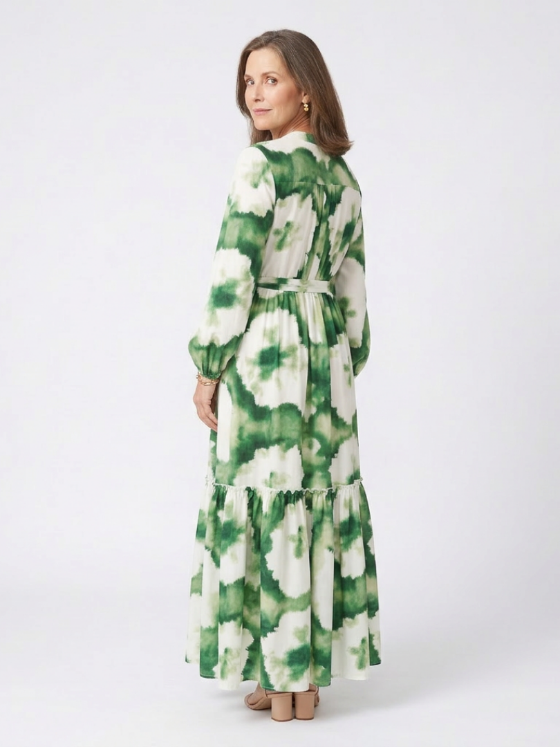 Sabine | Robe maxi à manches longues avec ceinture et jupe à volants