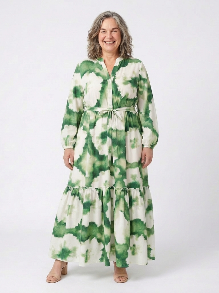 Sabine | Robe maxi à manches longues avec ceinture et jupe à volants