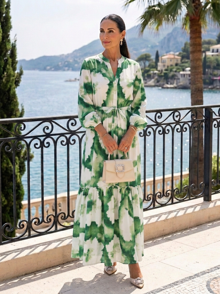 Sabine | Robe maxi à manches longues avec ceinture et jupe à volants