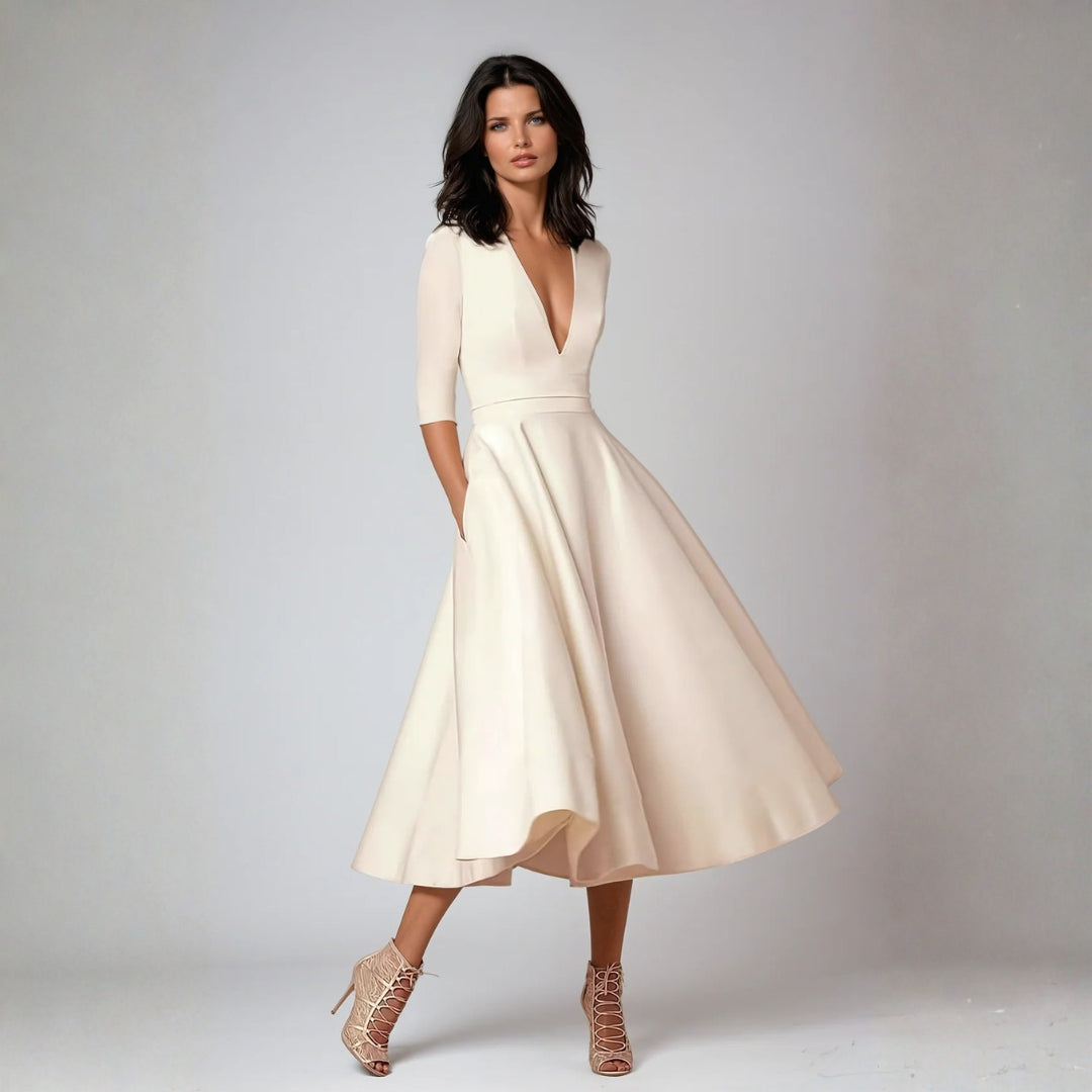 Dorothée | Robe midi évasée à décolleté en V