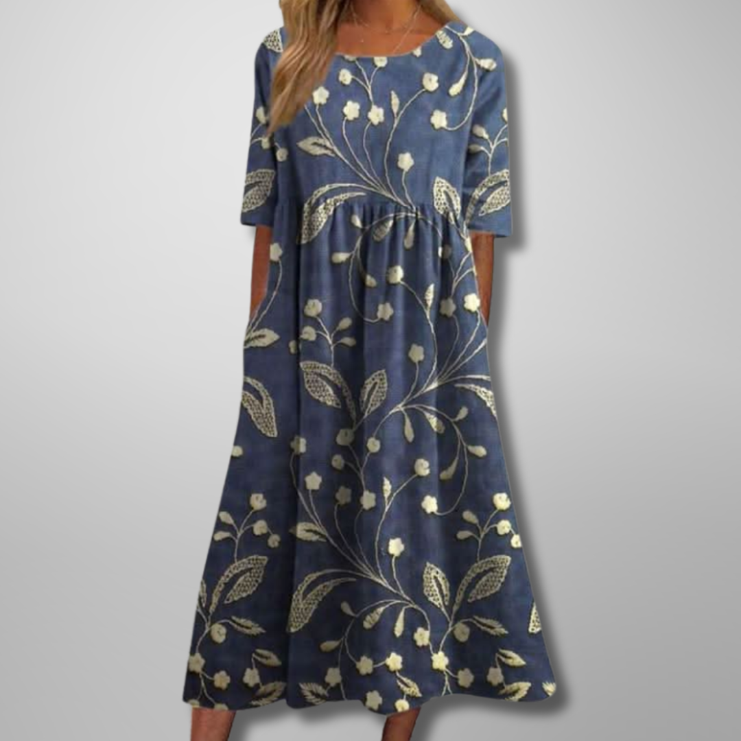 Dorothea | Robe midi avec impression aquarelle de fleurs