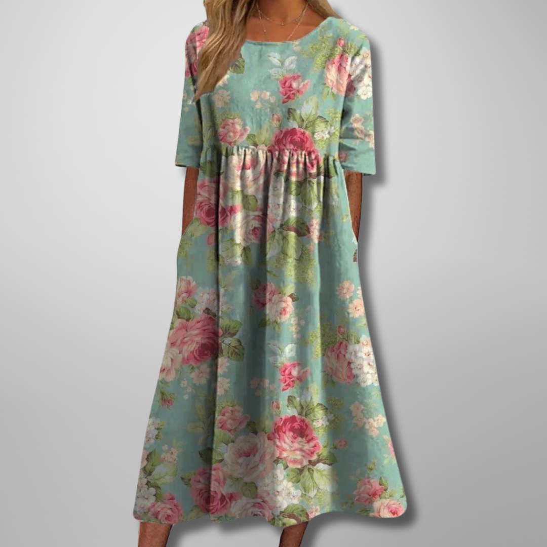 Dorothea | Robe midi avec impression aquarelle de fleurs