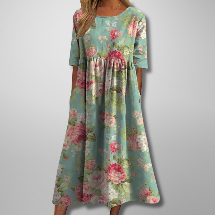 Dorothea | Robe midi avec impression aquarelle de fleurs