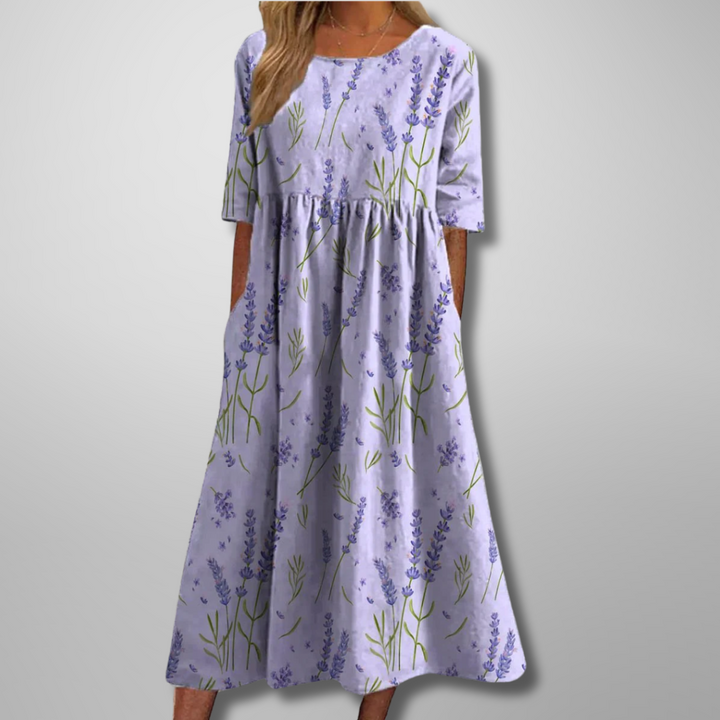 Dorothea | Robe midi avec impression aquarelle de fleurs