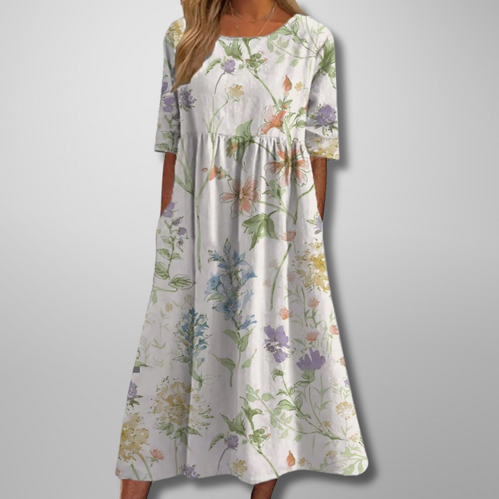 Dorothea | Robe midi avec impression aquarelle de fleurs