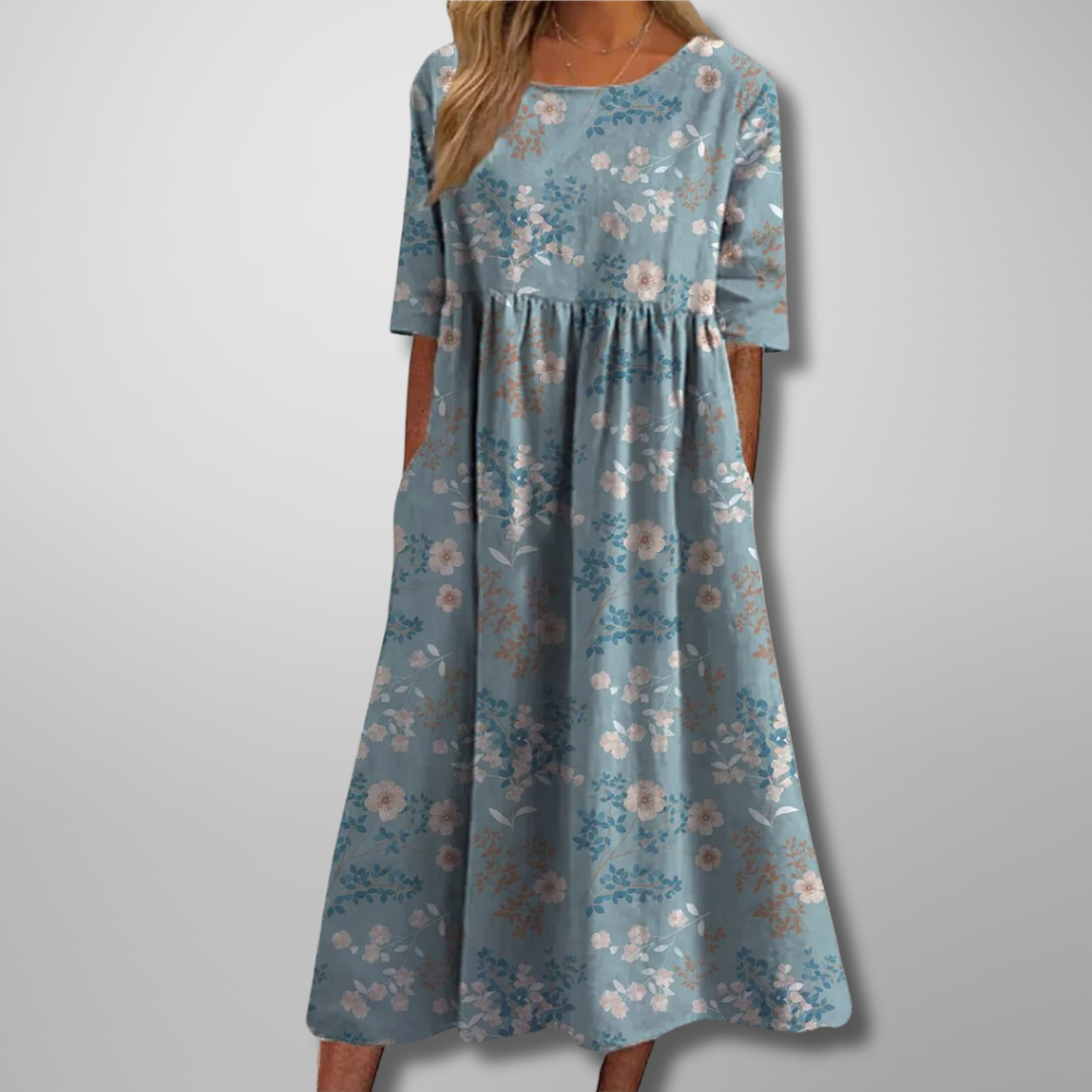 Dorothea | Robe midi avec impression aquarelle de fleurs