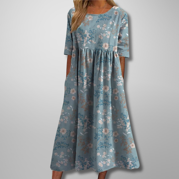 Dorothea | Robe midi avec impression aquarelle de fleurs