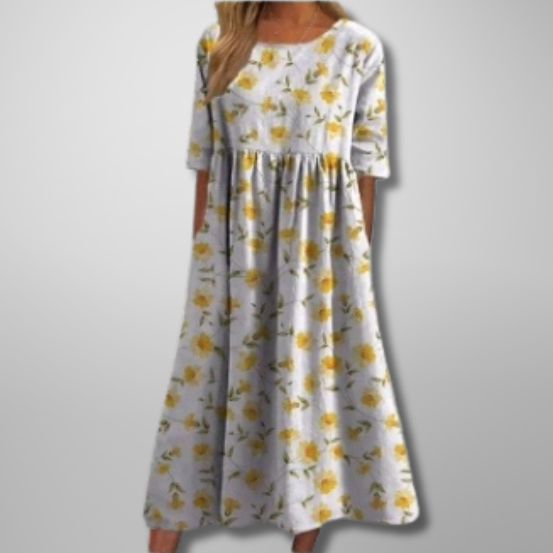 Dorothea | Robe midi avec impression aquarelle de fleurs