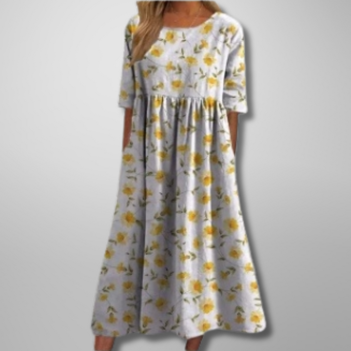 Dorothea | Robe midi avec impression aquarelle de fleurs
