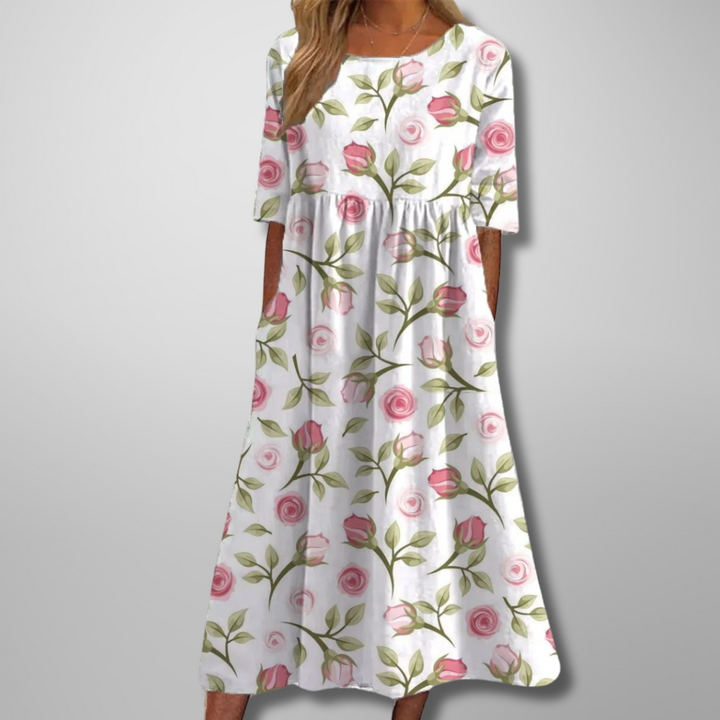 Dorothea | Robe midi avec impression aquarelle de fleurs