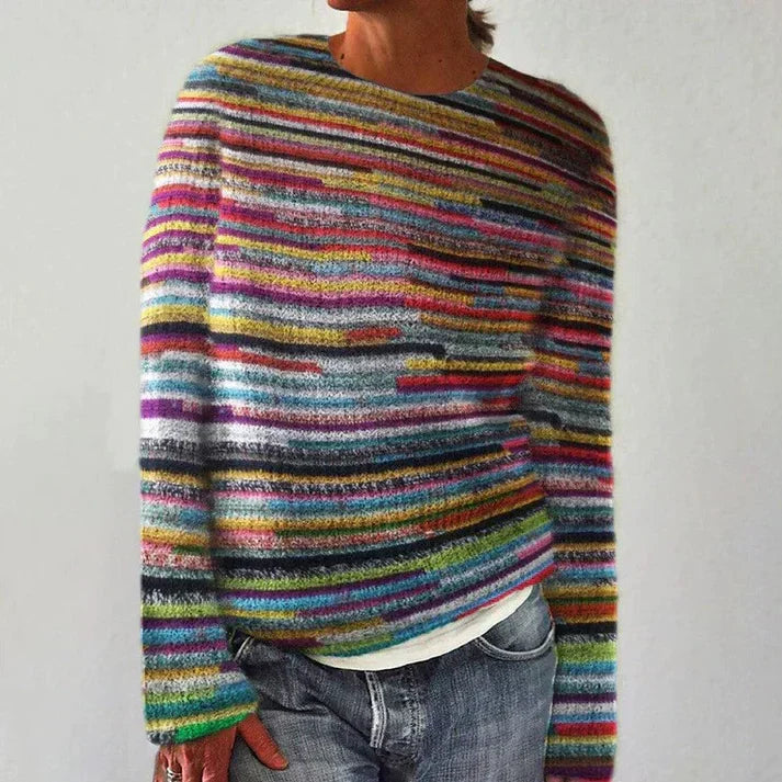 Pull en Tricot Épais Rayé pour Femmes | Manches Longues