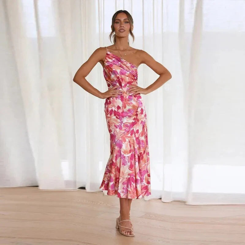 KORDULA - ROBE MIDI ASYMÉTRIQUE AVEC MOTIF