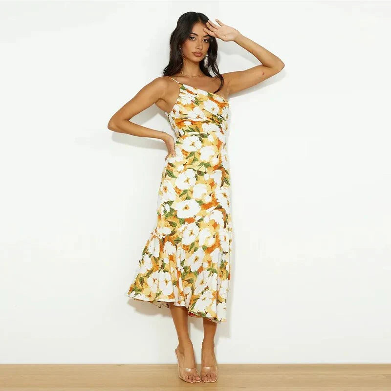 KORDULA - ROBE MIDI ASYMÉTRIQUE AVEC MOTIF