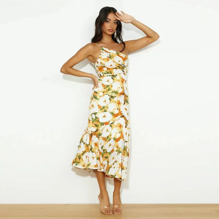 KORDULA - ROBE MIDI ASYMÉTRIQUE AVEC MOTIF