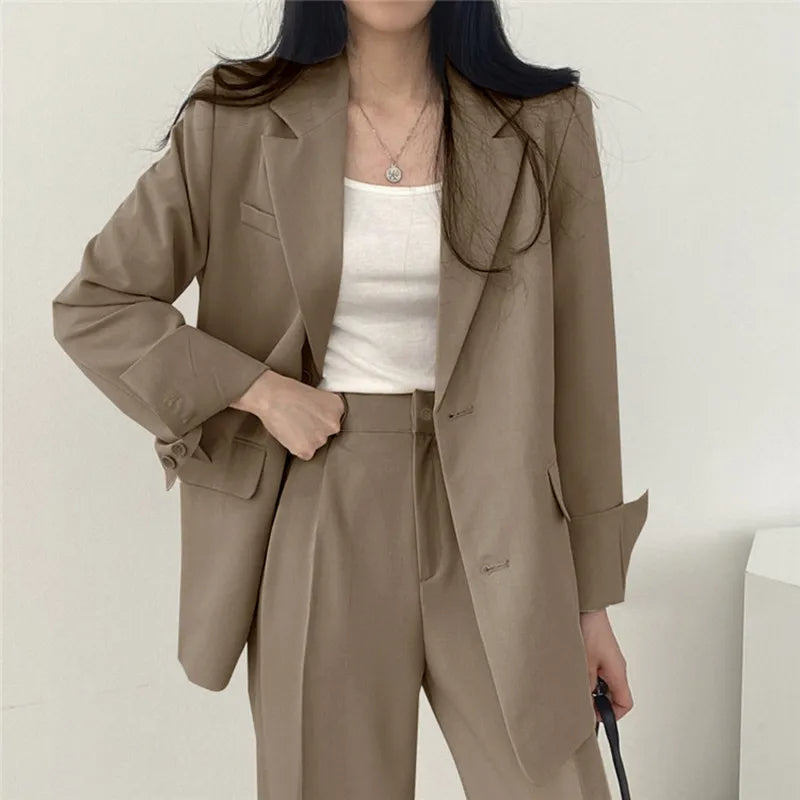 Costume Pantalon Femme Coupe Loose Blazer Baggy