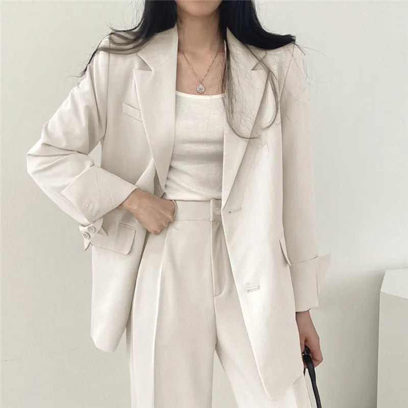 Costume Pantalon Femme Coupe Loose Blazer Baggy