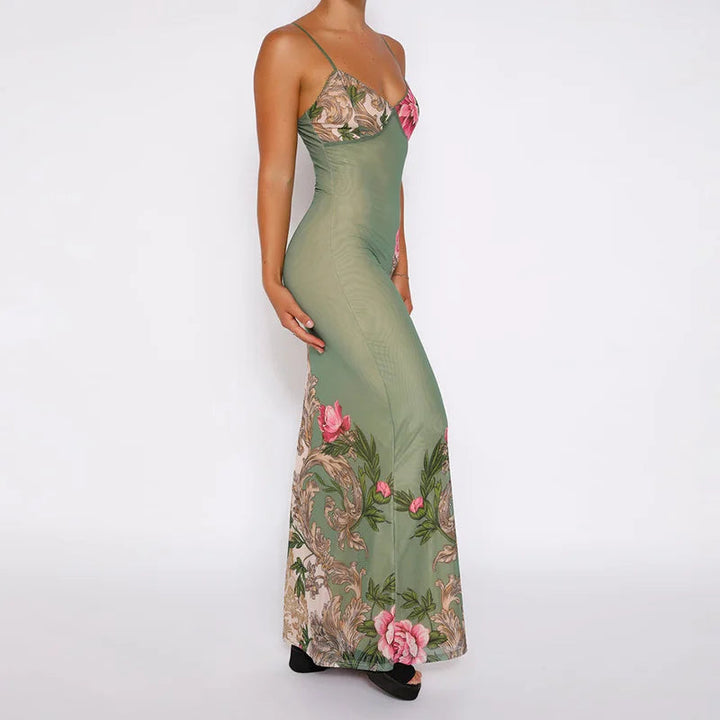 Lianna | Robe maxi avec accents floraux roses