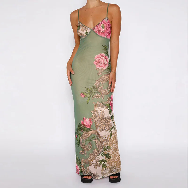 Lianna | Robe maxi avec accents floraux roses