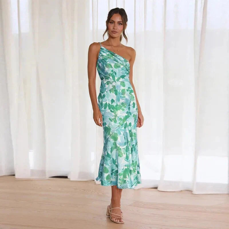 KORDULA - ROBE MIDI ASYMÉTRIQUE AVEC MOTIF