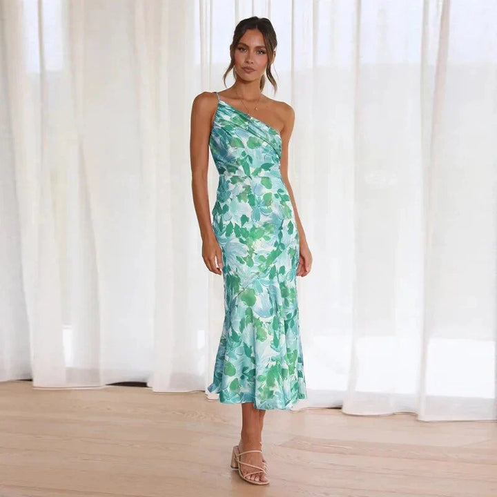KORDULA - ROBE MIDI ASYMÉTRIQUE AVEC MOTIF